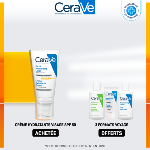 CeraVe crème hydratante visage SPF50 peaux normales à sèches | 52ml