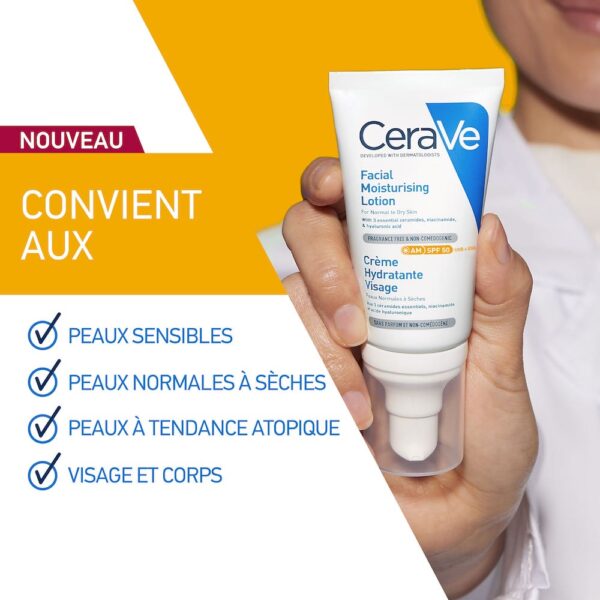 CeraVe crème hydratante visage SPF50 peaux normales à sèches | 52ml