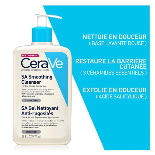 CeraVe SA Gel Nettoyant Anti-Rugosités | Peau Sèche Et Rugueuse | 473ml