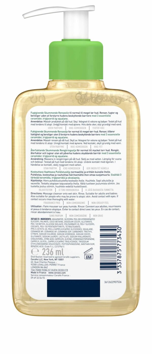 CeraVe Huile Lavante Moussante Hydratante Peau Très Sèche à Atopique | 236ml