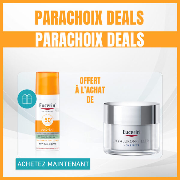 Eucerin Pack Promo Hyaluron-Filler jour 50ml Achete + OIL CONTROL SPF 50+ TOUCHER SEC 50 ML Offert