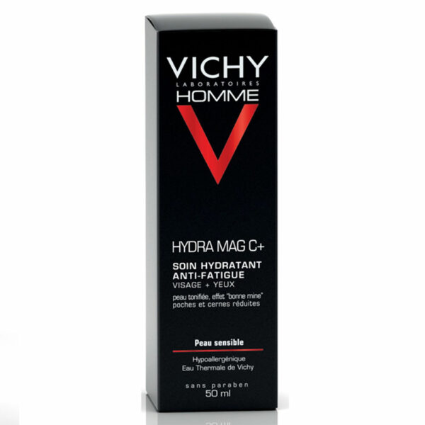 Vichy Homme Hydra Mag C+ Soin Hydratant Anti-Fatigue Visage et Yeux Sensibles | 50ml